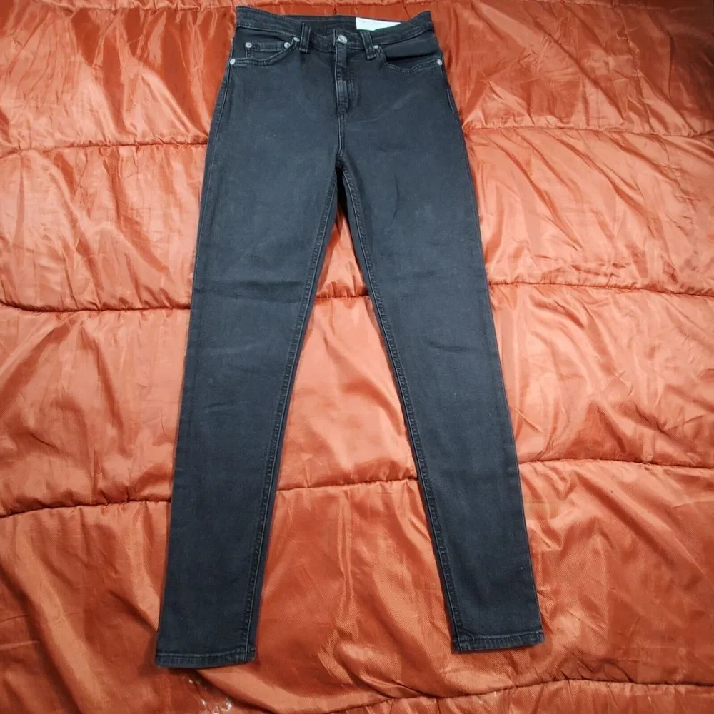 Rag & Bone Womens Nina Black High Rise Velvet Skinny Pants Jeans Size 26‎